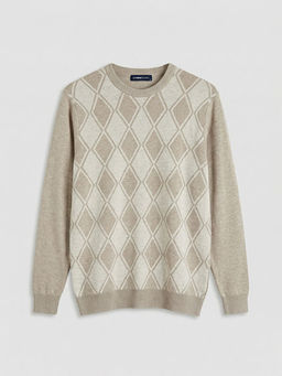 Bisiklet Yaka Baklava Desenli Erkek Triko Kazak