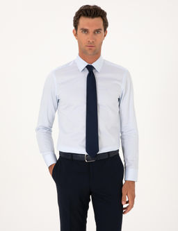 A__k Mavi Slim Fit %100 Pamuk Klasik G_mlek