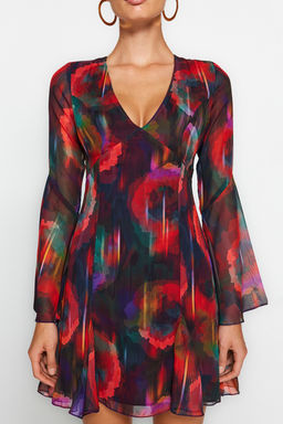 Trendyolmilla Cok Renkli A-Kesim Astarl? Sifon S?k Abiye Elbise TPRAW24EL00050 фото 4