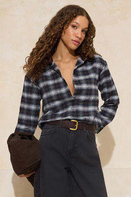 Kahverengi Ekoseli Yakas? Fitilli Oversize Kal?p Flanel Gomlek TWOSS26GO00038 - Trendyolmilla фото 3