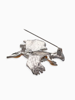 Брошь «Пеликан», разноцветная в серебре