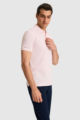 Erkek Slim Fit Polo Yaka A__k Pembe Basic Ti__rt