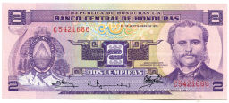 Банкнота 2 лемпиры 1976 года Гондурас