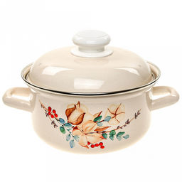 "Унесенные ветром" Набор эмалированных кастрюль 3 предмета: 1,5л, 2л, 3л, s0,8мм, форма цилиндрическая, низкая, двойной слой эмалевого покрытия, металлическая крышка (Россия)