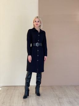 5754 Платье-рубашка из микровельвета чёрное - Martichelli фото 2