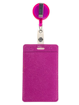 Бейдж с лентой на рулетке вертикальный, цвет малиновый - Greta фото 2