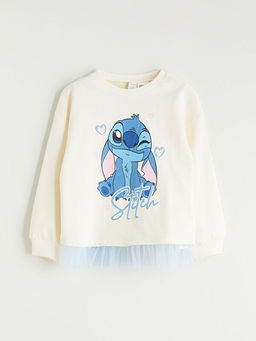 Bisiklet Yaka Stitch Bask?l? K?z ?ocuk Sweatshirt