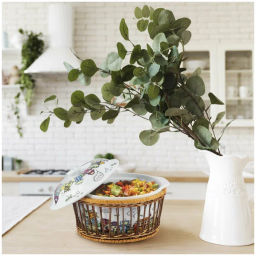 Кастрюля керамическая для запекания 1.8л (24*21*12см) с ротанговой корзинкой (6301) - Kamille фото 4