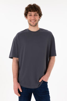 Erkek Long Fit Bisiklet Yaka Antrasit Basic Ti__rt Sepette S_rpriz _ndirim