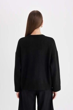 Свитер оверсайз с круглым вырезом - Defacto фото 6