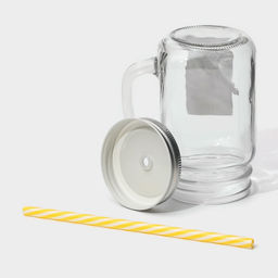 Кружка Доляна Лаванда, 450 мл, 10?7.5?13 см, с ручкой, крышкой и трубочкой, стекло, прозрачная