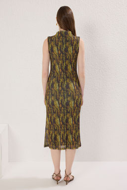 TRENDYOLMILLA Antrasit Dokulu Dik Yaka S?f?r Kol Esnek Orme Midi Kalem Elbise TWOSS24EL00678 фото 5