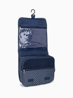 Косметичка-несессер дорожная на молнии, липучках, с крючком, с ручкой, «Горошек», синяя