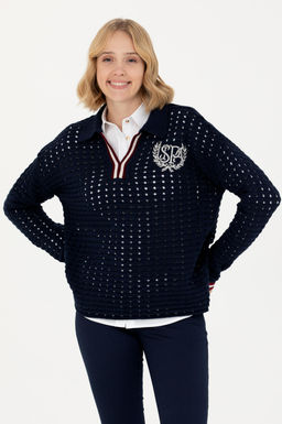 Kad_n Lacivert V Yaka Kazak