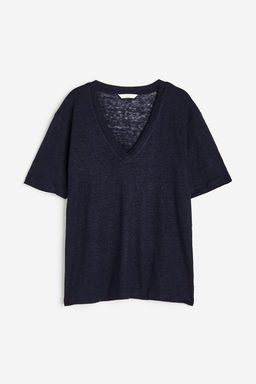 Camiseta en punto de lino con escote en V - H&m фото 5