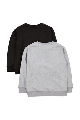 Siyah-Gri 2li Duz/Basic Bisiklet Yaka Orme Unisex Cocuk Sweatshirt TKDAW25SW00000