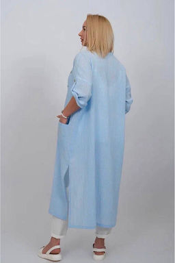 Рубашка-туника из льна стройнит фигуру, не требует глажки 091Л голубой - Новый лен фото 3