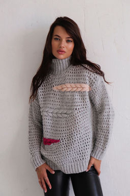 Martichelli Свитер светло-серый с перьями