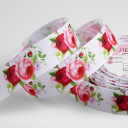 Лента репсовая Пионы, 25 мм, 181 м, разноцветная