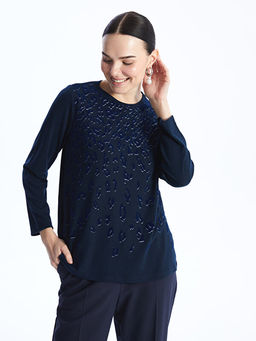 Bisiklet Yaka Desenli Uzun Kollu Kad?n Bluz