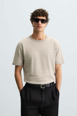 STRIPED KNITTED COTTON-LINEN T-SHIRT - Zara фото 9