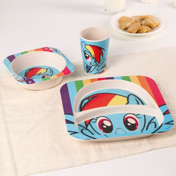 Набор детской бамбуковой посуды, 5 предметов: тарелка, вилка, ложка,стакан,миска Радуга Дэш, My Little Pony - Hasbro фото 4