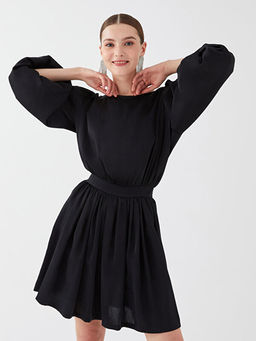 Bisiklet Yaka D?z K?sa Kollu Kad?n Elbise