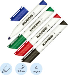 Маркер для белых досок KORES набор 4 цв. 3-5 мм скошенный наконечник 20845  фото 2
