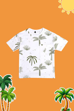 Beyaz Erkek Cocuk Palmiye Desenli Regular Kal?p K?sa Kol Orme T-Shirt TKDSS24TS00016 - Trendyolmilla фото 2