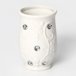 Аксессуары для ванной Доляна Изящный барельеф, 4 предмета, дозатор 250 мл, мыльница, 2 стакана, белые  фото 6