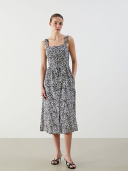 Kare Yaka ?i?ekli Elbise