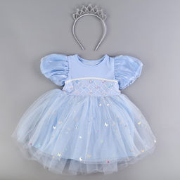 Карнавальный костюм «Снежинка»: ободок, платье голубое, рост 98 см