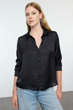 TRENDYOLMILLA Siyah Saten Kumas Regular Normal Kal?p Dokuma Gomlek TWOAW25GO00100  фото 9