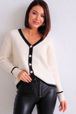 Martichelli Кардиган айвори с контрастной отделкой фото 5