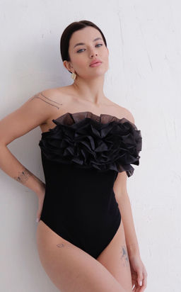 Боди чёрное из трикотажа в тонкий рубчик - Martichelli фото 4