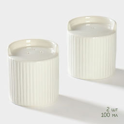 Набор для специй BellaTenero «Эстет. Грани», солонка, перечница 100 мл, на бамбуковой подставке, фарфор, белый