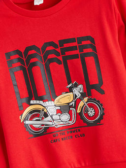 Bisiklet Yaka Bask?l? Erkek ?ocuk Sweatshirt