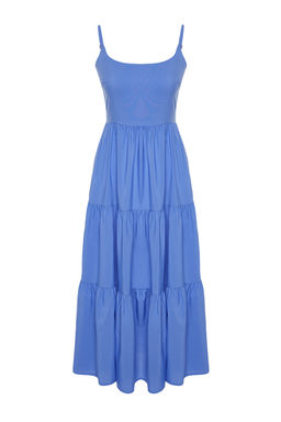 TRENDYOLMILLA K?rm?z? Etegi Belden Ac?lan Pamuk Kar?s?ml? Maxi Dokuma Elbise TWOSS24EL00386  фото 7