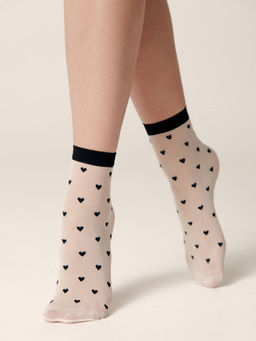 Цена за 2 пары. Носки Классические CONTE Тонкие носки FANTASY с рисунком сердечки panna - Conte elegant фото 3
