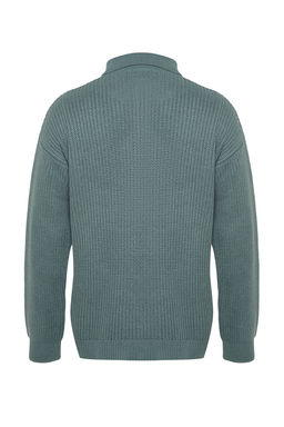 TRENDYOL MAN Unisex Petrol Oversize Fit Genis Kal?p Polo Yaka Tuylenmeyen Basic Triko Kazak TMNAW24KZ00000 - Trendyolmilla фото 8