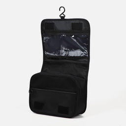 Косметичка-несессер дорожная на молнии, липучках, с крючком, с ручкой, чёрная - Simaland фото 3