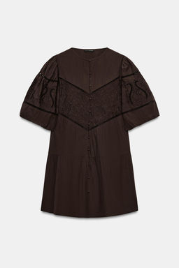 VESTIDO MINI POPEL?N BORDADOS / Marr?n - Zara фото 6