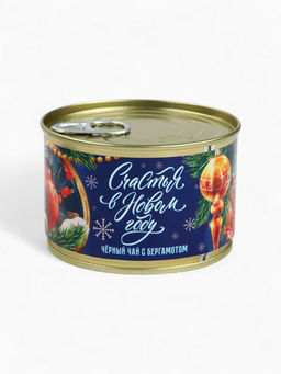 Подарочный набор новогодний в железной банке С Новым годом: монпансье 100 г, чай чёрный 50 г, варенье 30 г, открытка