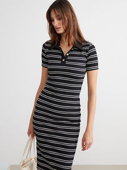 Polo Yaka ?izgili Elbise