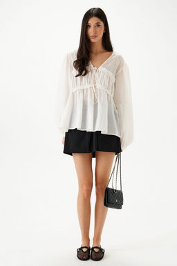 Блузка Annete А2142 свободного кроя белая из рами фото 8