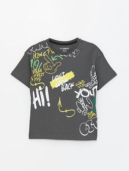 Bisiklet Yaka Bask?l? K?sa Kollu Erkek ?ocuk ?ortlu Pijama Tak?m?