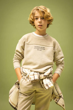 Толстый свитшот оверсайз с принтом и круглым вырезом для мальчика