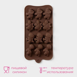 Форма для шоколада Доляна Дино, силикон, 21?11?2 см, 12 ячеек (4?2.5?2 см), коричневая  фото 2