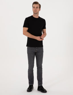 Siyah Slim Fit %100 Pamuk Bisiklet Yaka Basic T-shirt - Cacharel фото 4