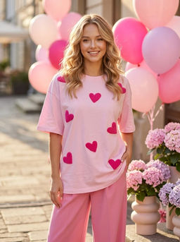 K13525 Футболка OVER SIZE (хлопок) РОЗОВЫЙ